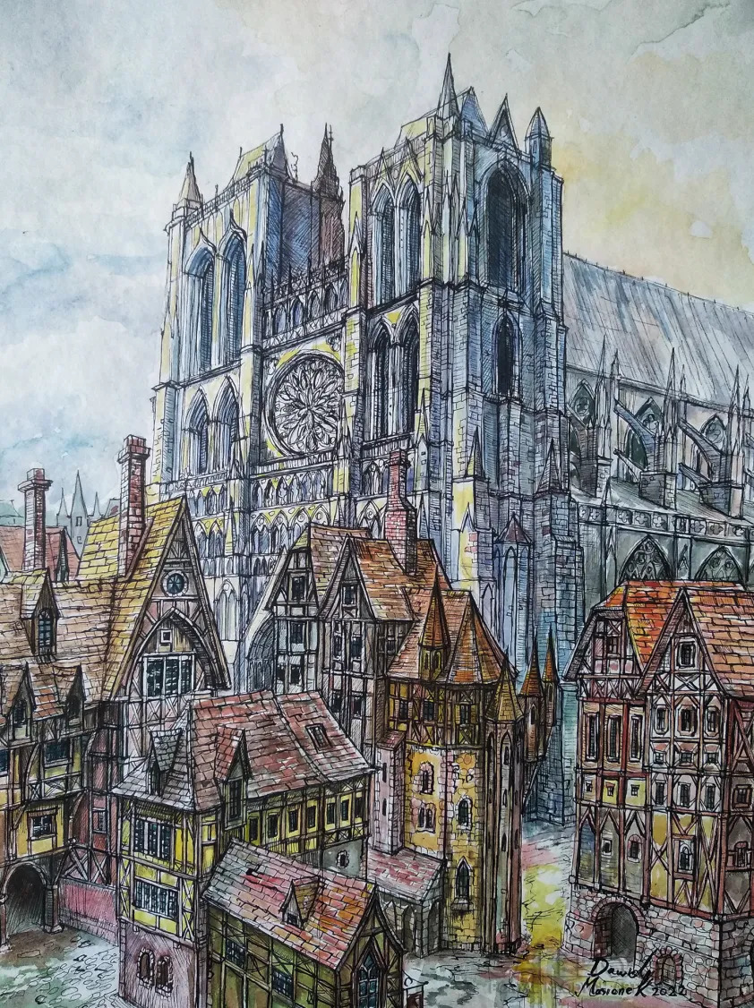 Katedra w Amiens - rysunek - Dawid Masionek
