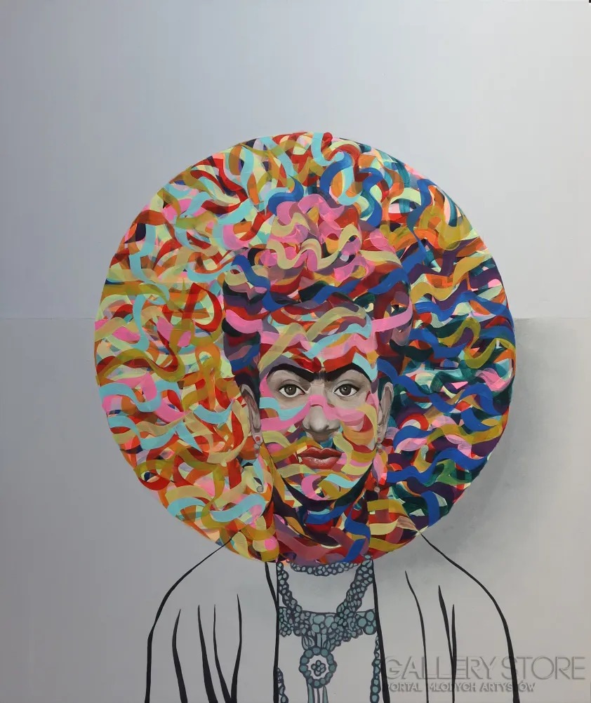 Frida w kwantowej kuli kolorów - obraz olejny na płótnie - Paweł Dąbrowski